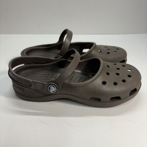 Crocs Shayna Mary Jane Flats Womens 6 Brown Casual Comfort Slip On 2 Strap